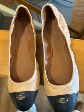 Coach Two-Tone Leather Ballet Flats in Beige and Black